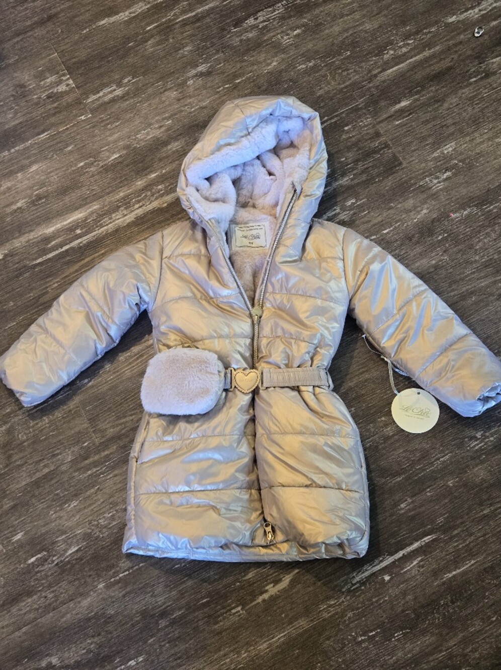 Le Chic Gold Hooded Fur Lined Girls Size 6 Winter Jacket Coat Boutique